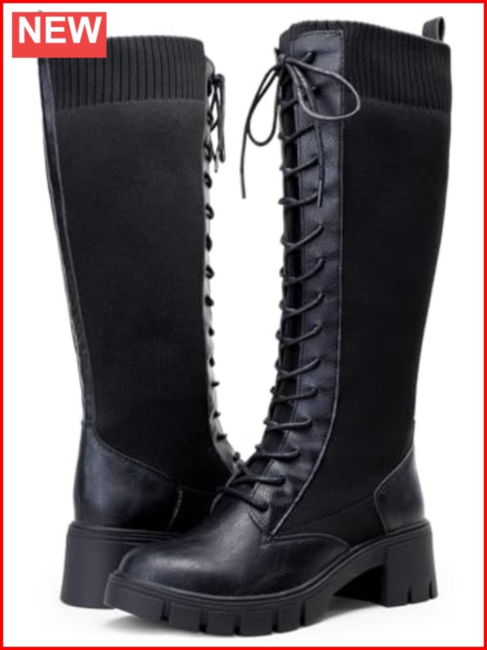 Lace Up Platform Chunky Heel Knee High Combat Boots Memory Foam